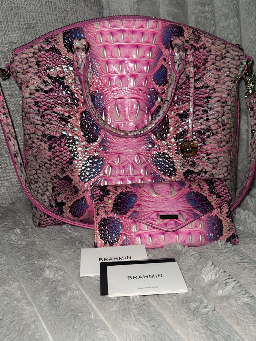 Brahmin Pink Cobra Python Leather Melbourne Tote Bag w/Matching Wallet. - Picture 8 of 8